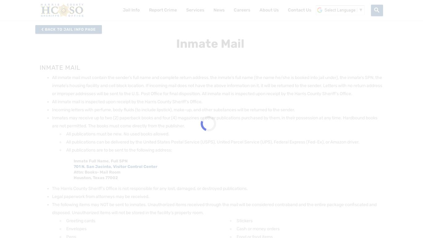 inmate mail—Harris County Texas Sheriff's Office